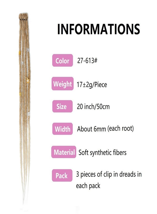 Dsoar Thin Dreadlock Extensions with Clips 20 Inch Clip In Dreads Handmade 3Pcs Crochet Loc Extensions(27/613#) - Image 2